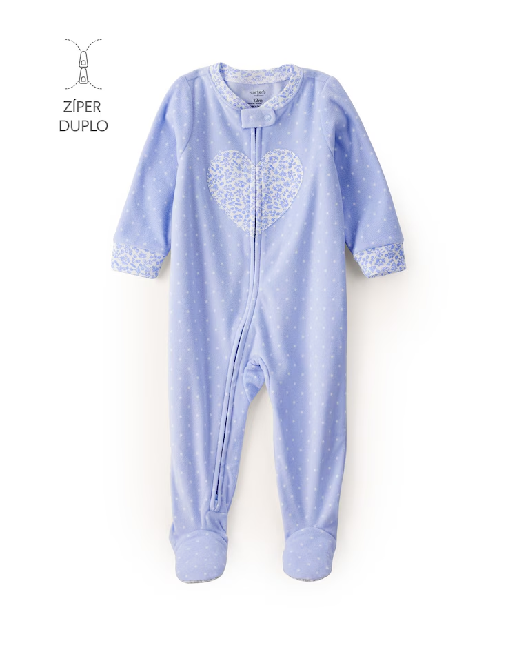 Macacão pijama bebê em fleece coração - azul | Carter's