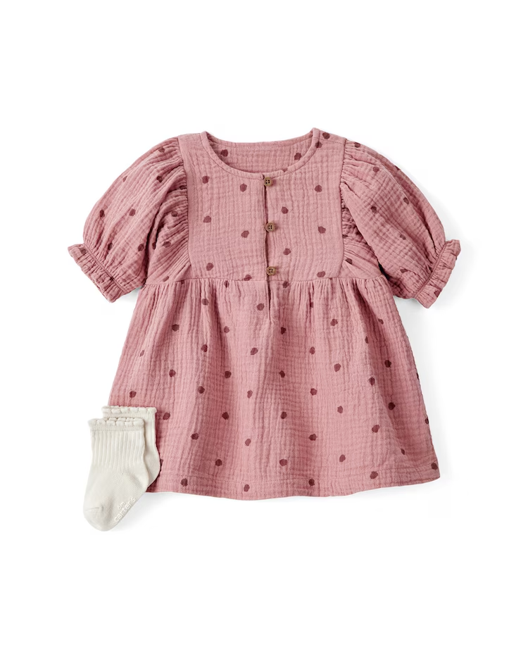 Vestido bebê texturizado com calcinha e par de meias - multicor | Carter's