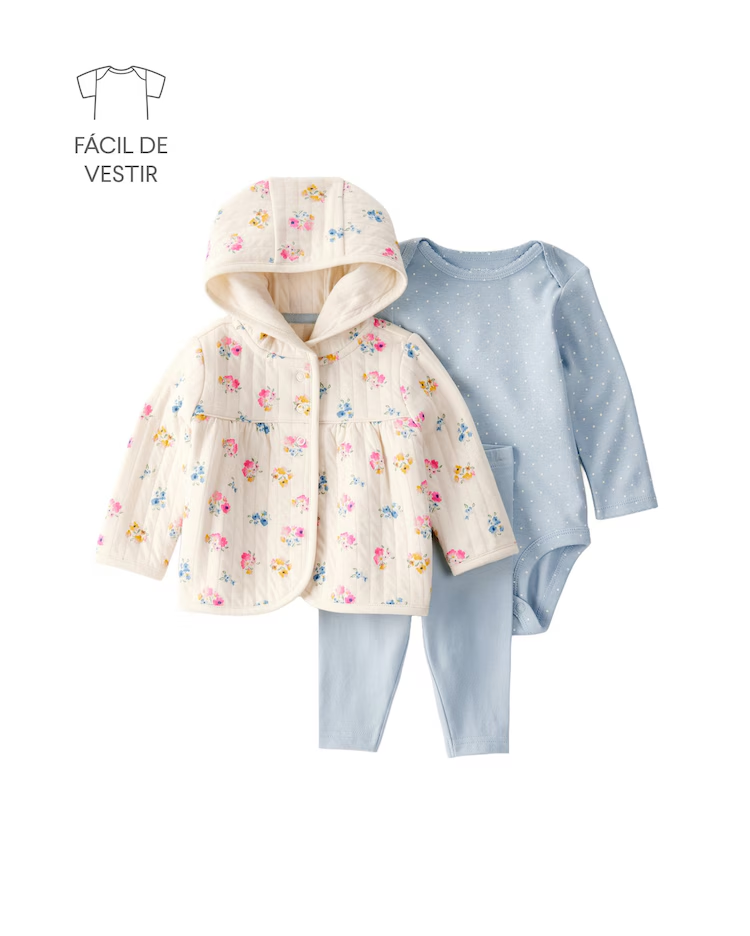 Conjunto longo bebê 3 peças matelassê floral - multicor | Carter's