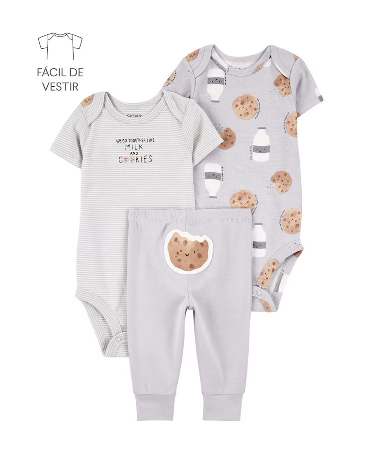 Conjunto longo bebê 3 peças cookies - cinza | Carter's