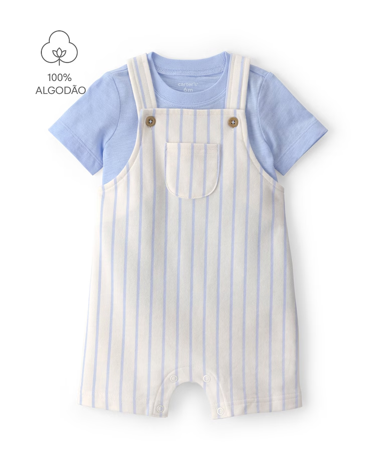 Jardineira bebê listrada com camiseta - multicor | Carter's
