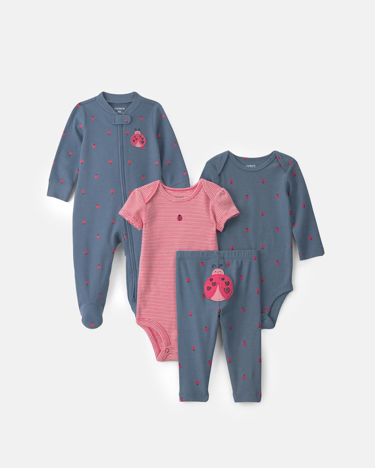 Enxoval Carter's bebê menina em algodão joaninha 4 peças - Multicor